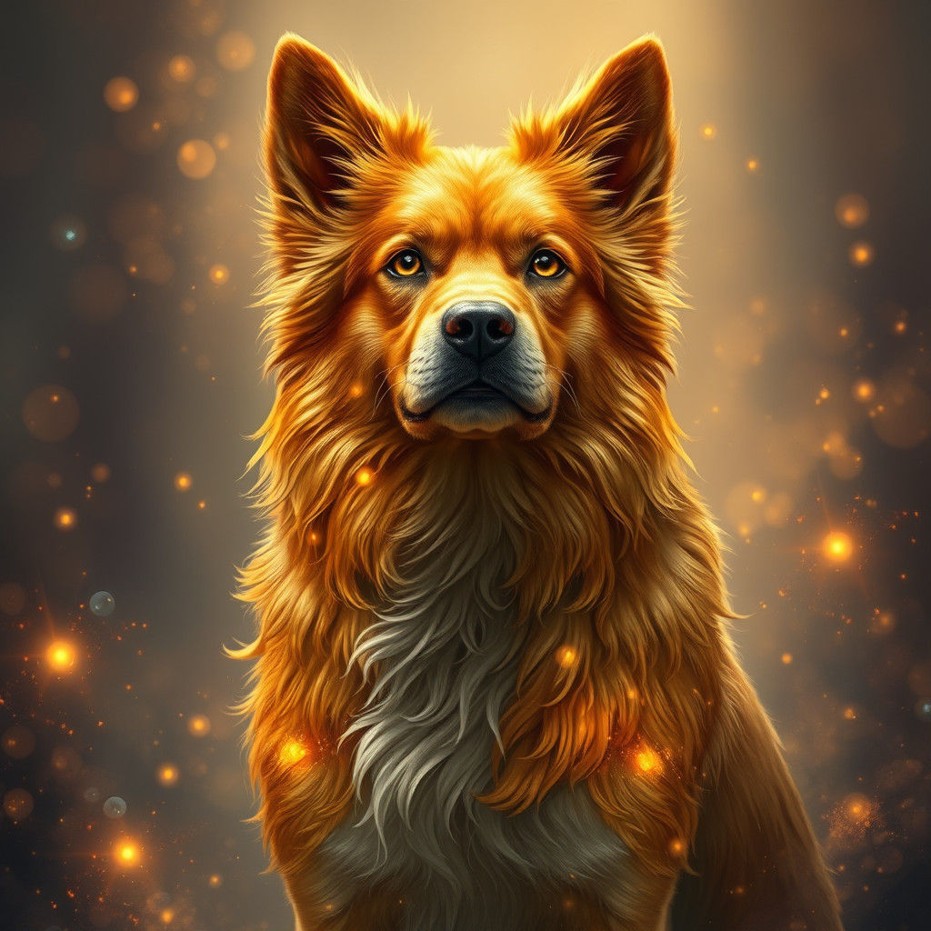 Golden Dog in Mystical Dreamscape