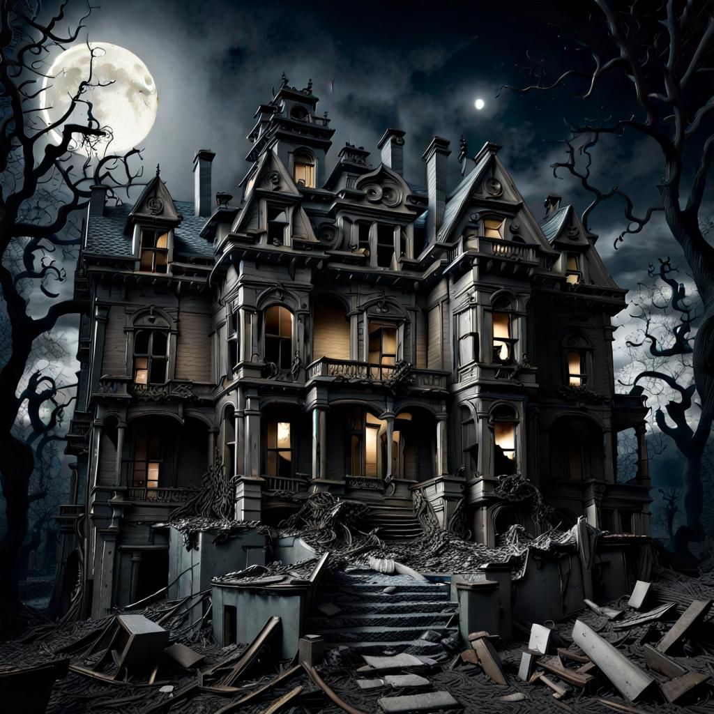 Haunted Mansion at Night: A Gothic Horror Scene