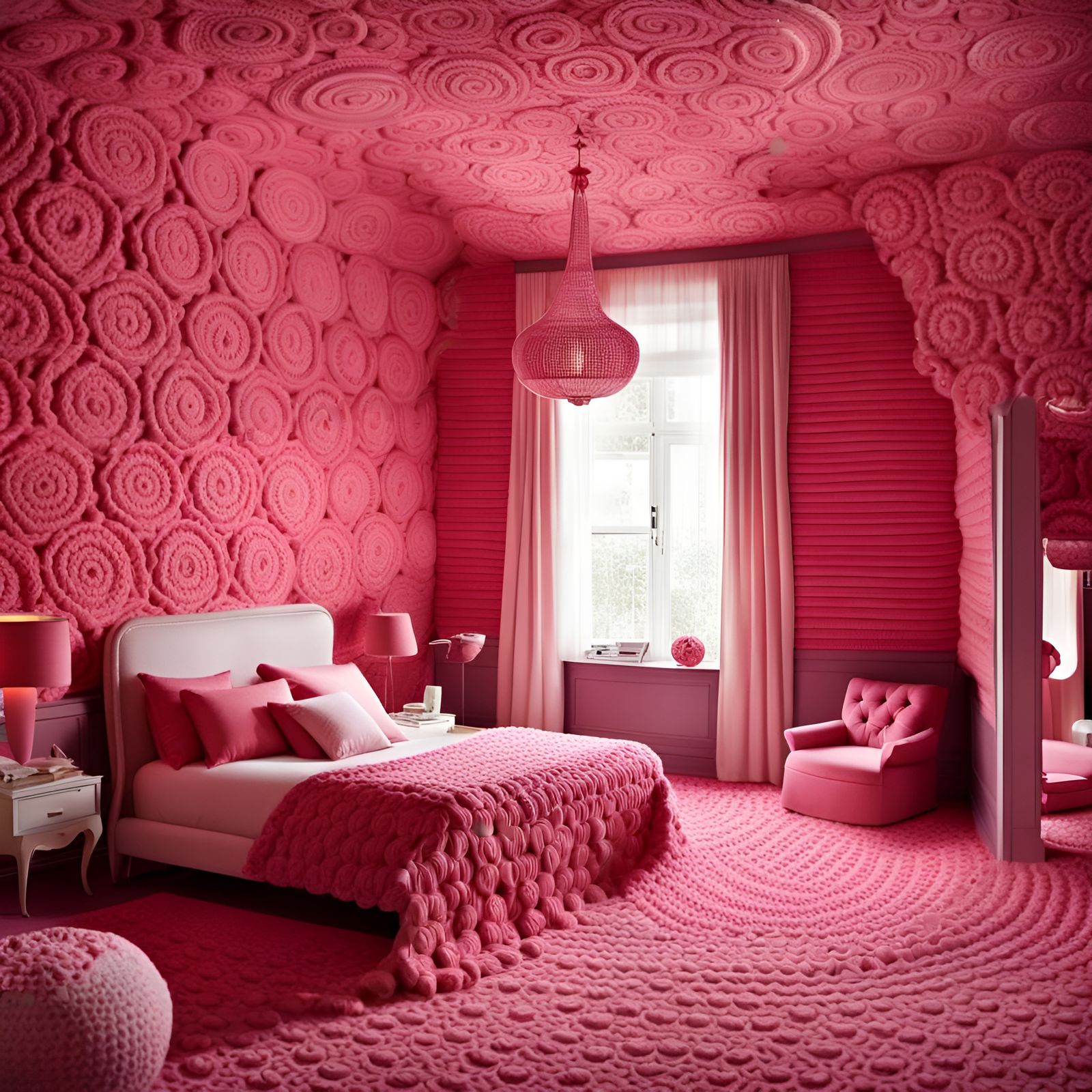Crocheted Yarn Bedroom: A Textile Art Dream