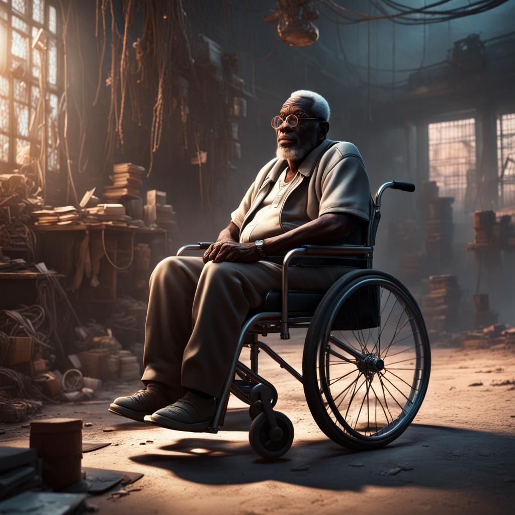 Cyberpunk Fixer: Haitian Man in Wheelchair, Digital Art