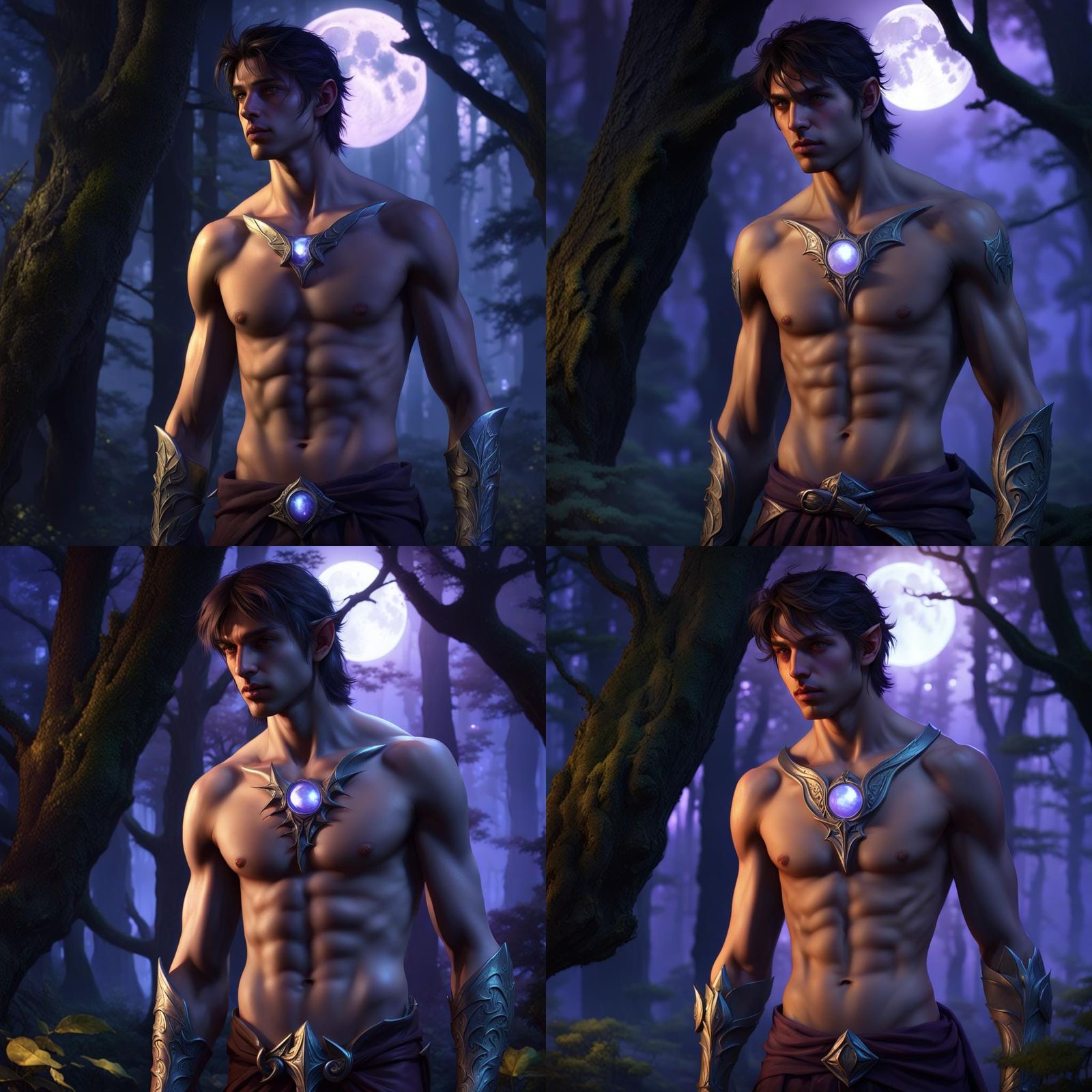 Moonlit Elf in a Dark Fantasy Forest