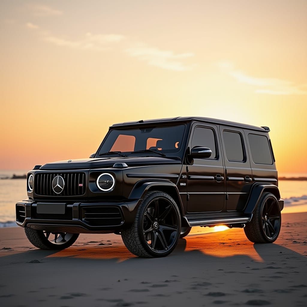 Luxury SUV on Beach at Sunset