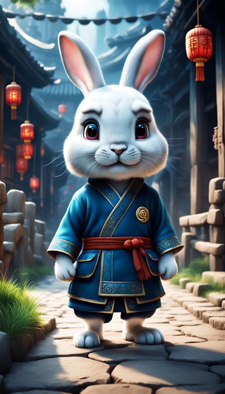 Cute Rabbit in Chinese Zodiac Style Illustration