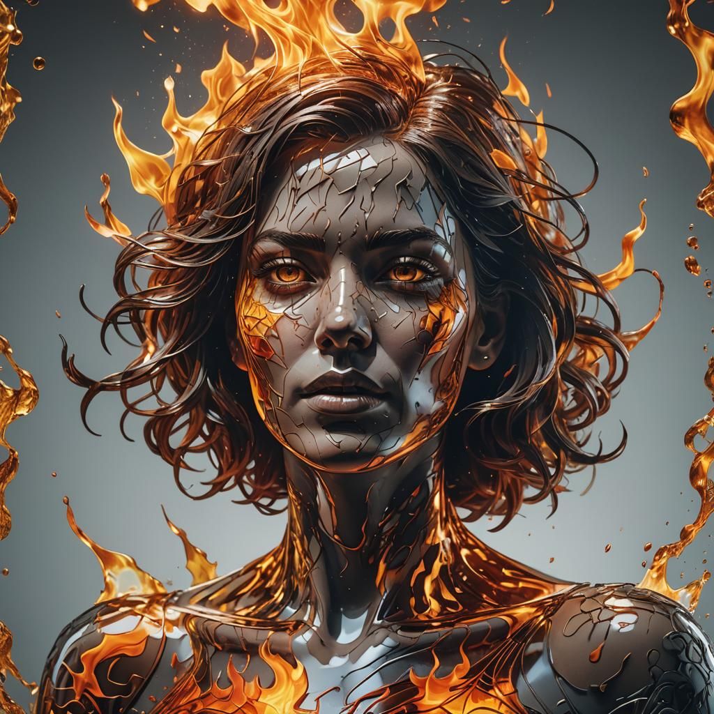Laser Etched Woman on Fire: Hyperrealistic Splash Art