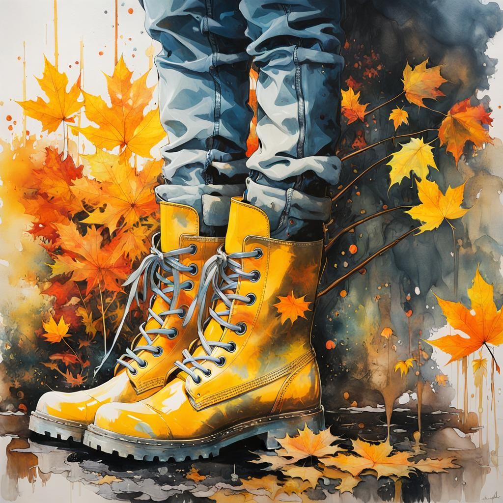Autumnal Double Exposure of Yellow Boots