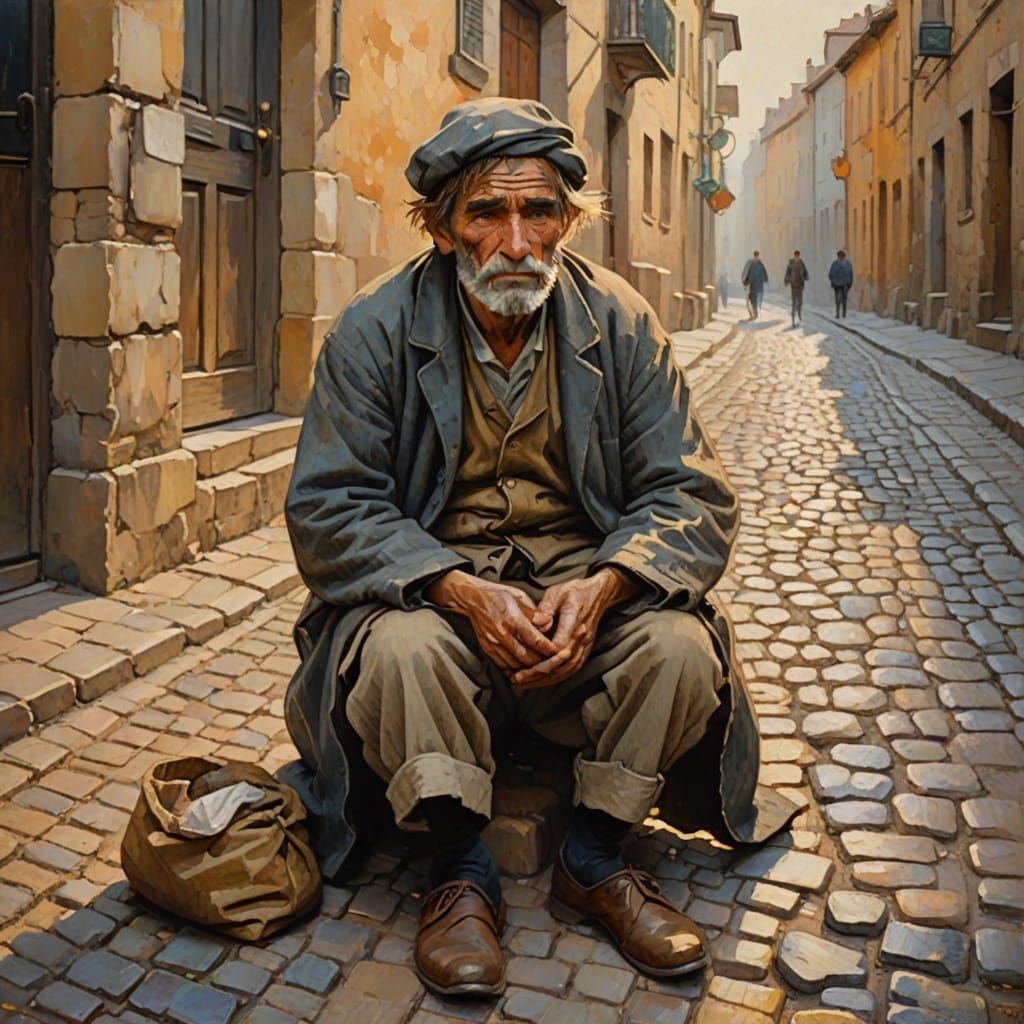 Impressionist Beggar in Hazy Sunlight
