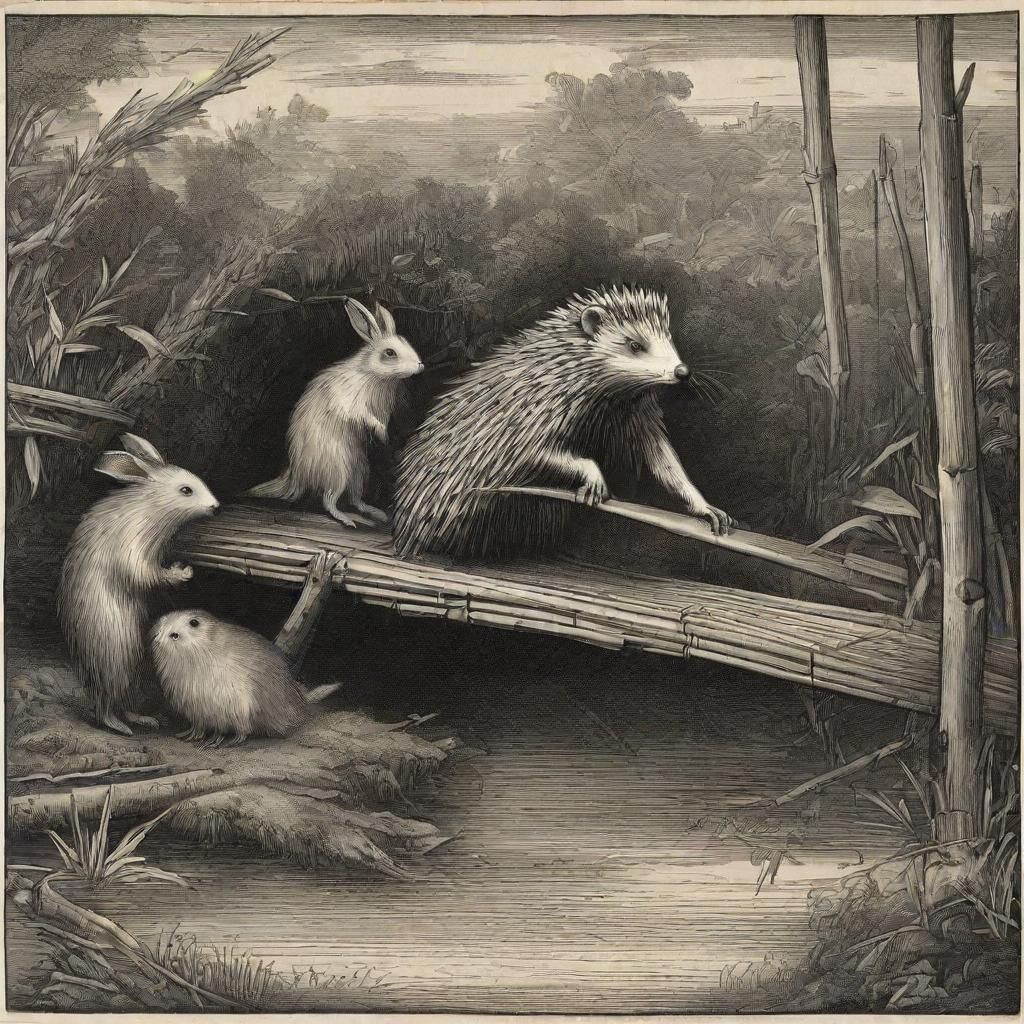 Fantastic Creatures Crossing the Styx in Woodcut Style