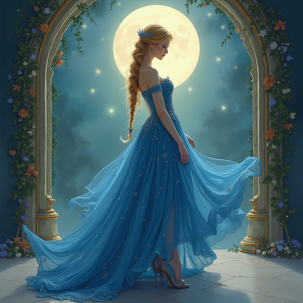 Enchanted Art Nouveau Princess in Whimsical Ballroom