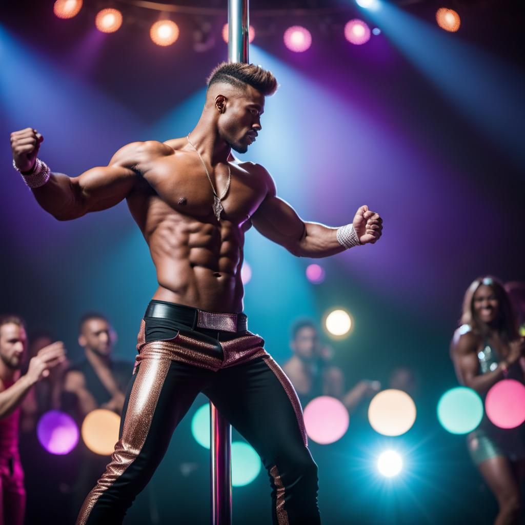 Shirtless Gogo Dancer in Disco with Bokeh Lighting