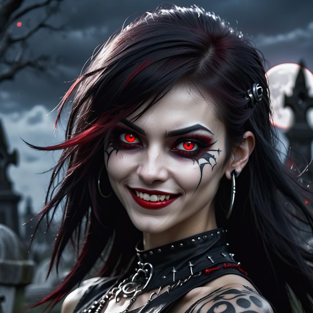 Tribal Punk Vampire in Gothic Cemetery