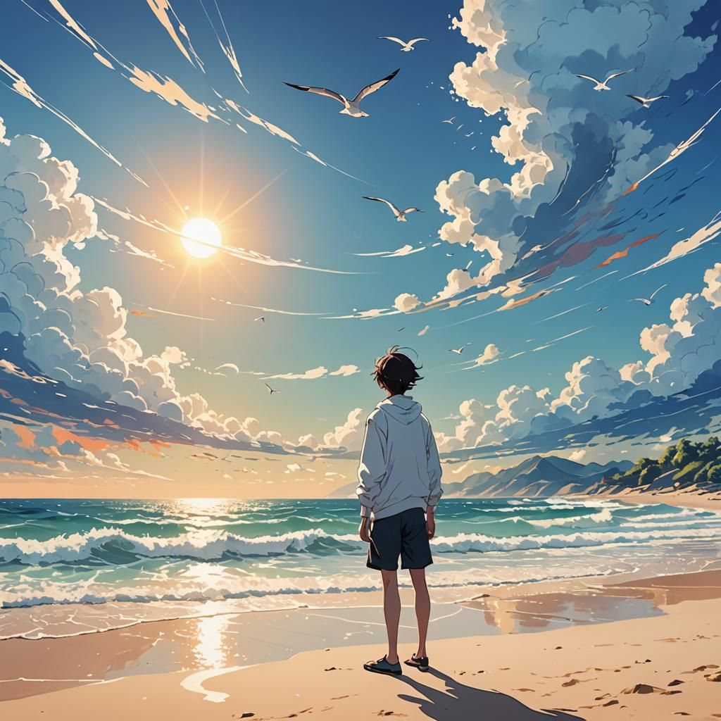 Anime Beach Scene in Studio Trigger Style