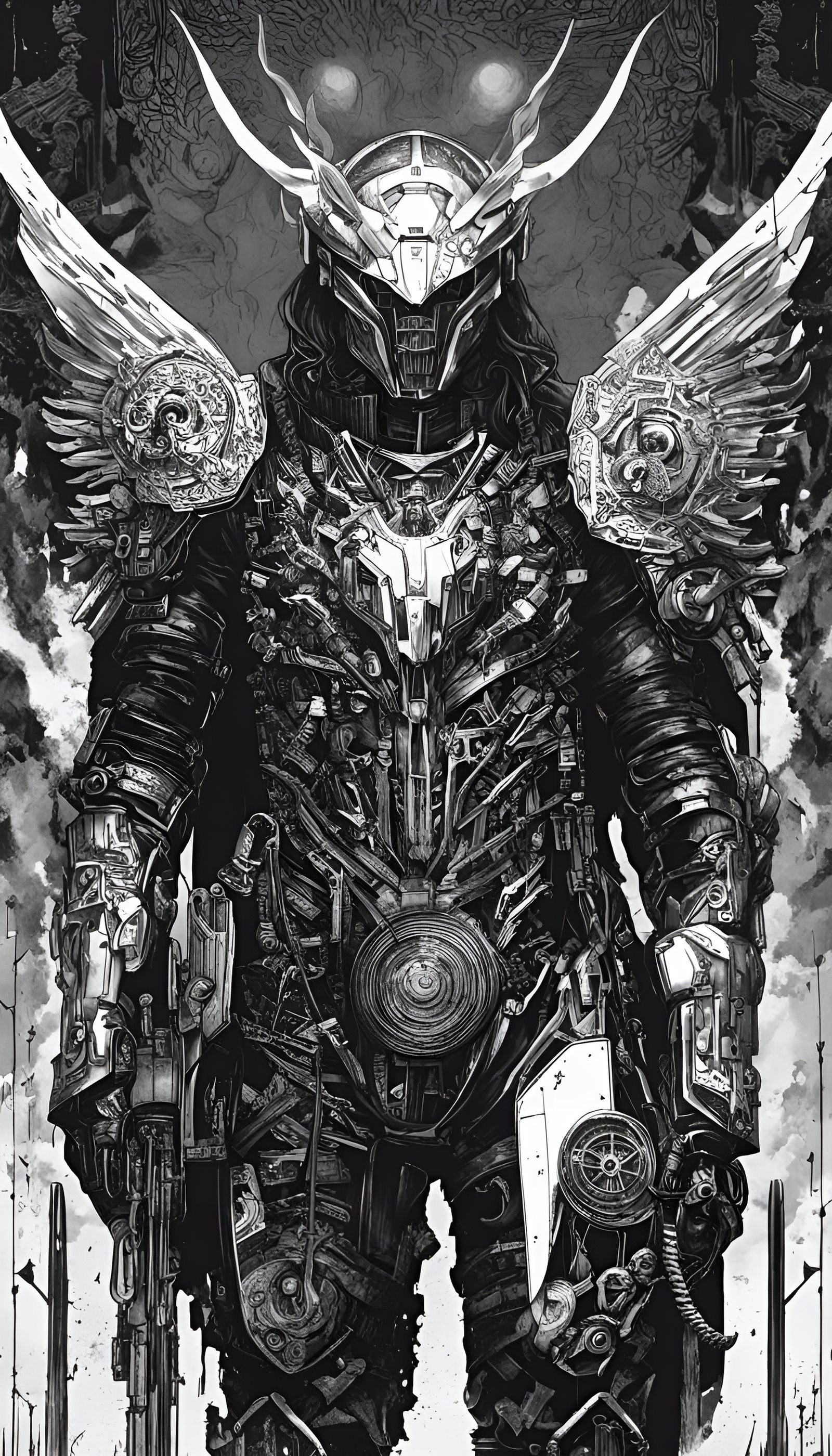 Cyberpunk Motorcycle Black and White Manga Drawing