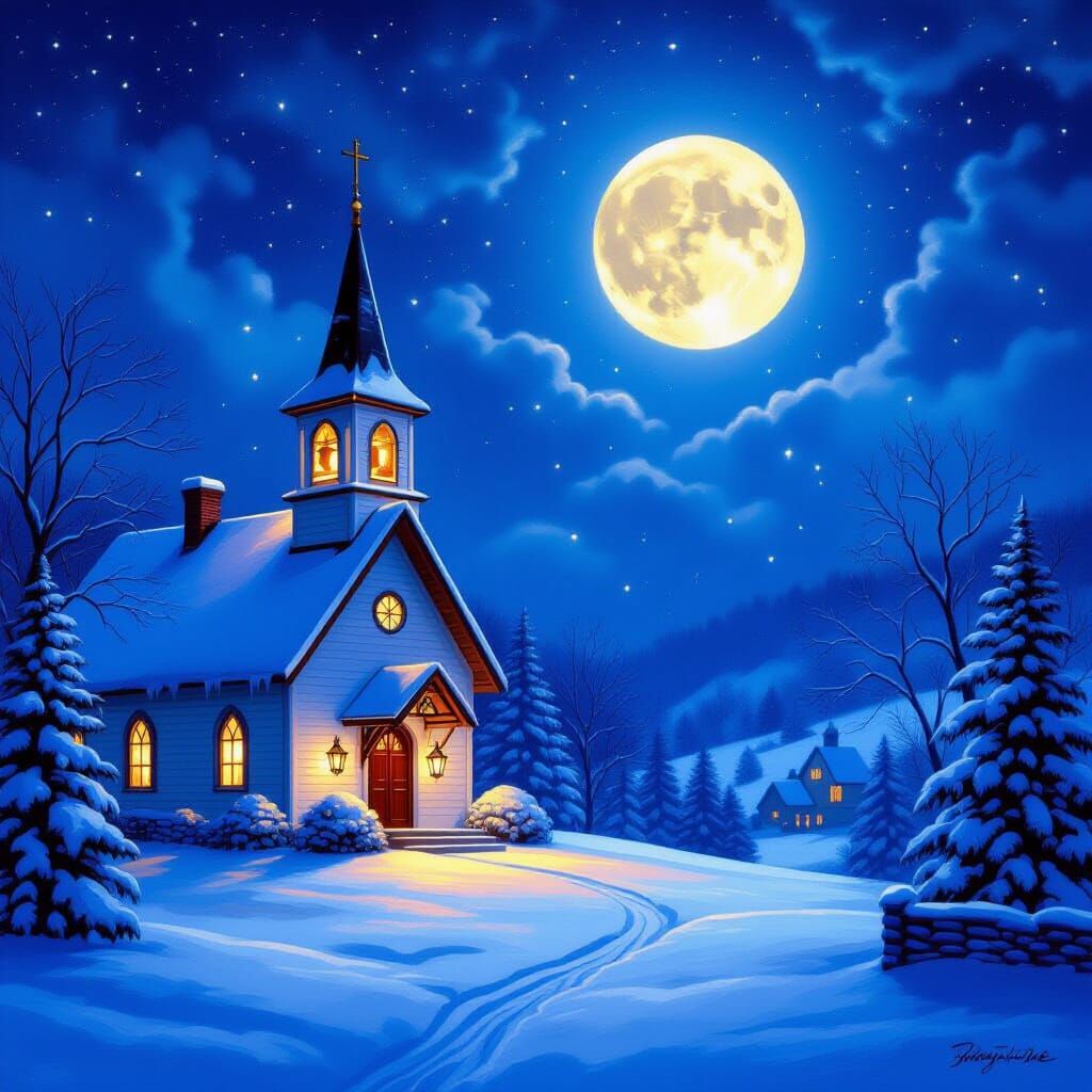 Church Bells Ring Under Full Moon on Christmas Night