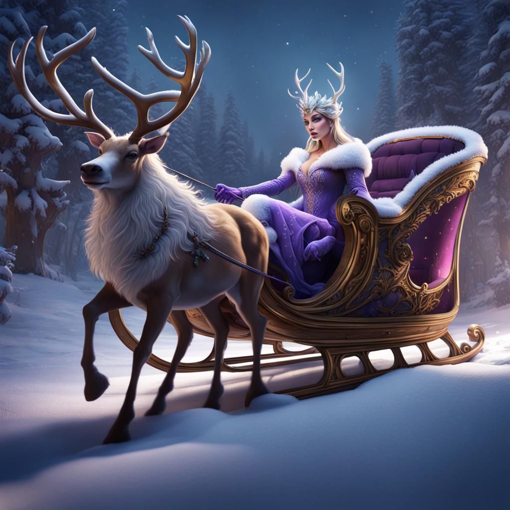 Snow Queen in Sleigh: Dark Fantasy Art