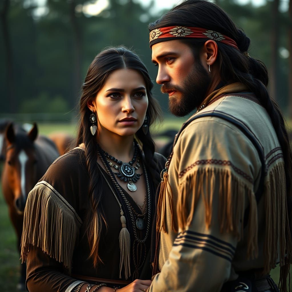 Native American Couple Embrace in Hyperrealistic Film Style