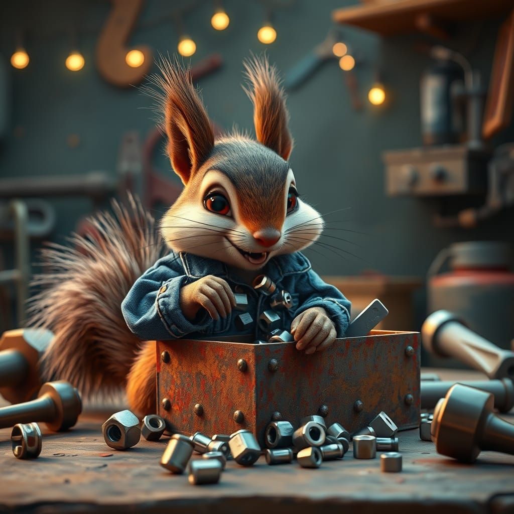 Mischievous Squirrel Stealing Nuts, Pixar-Style