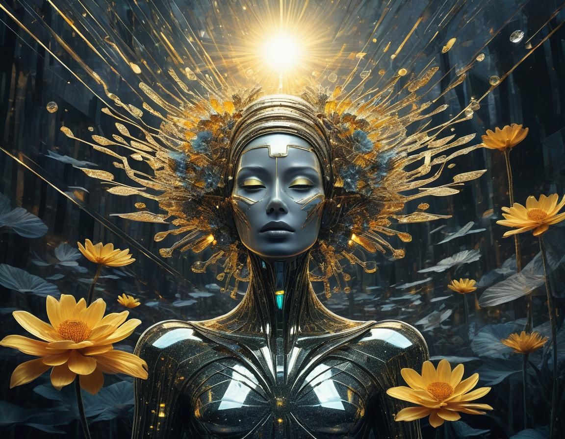 Ethereal Abstract Floral Art in Futuristic Style