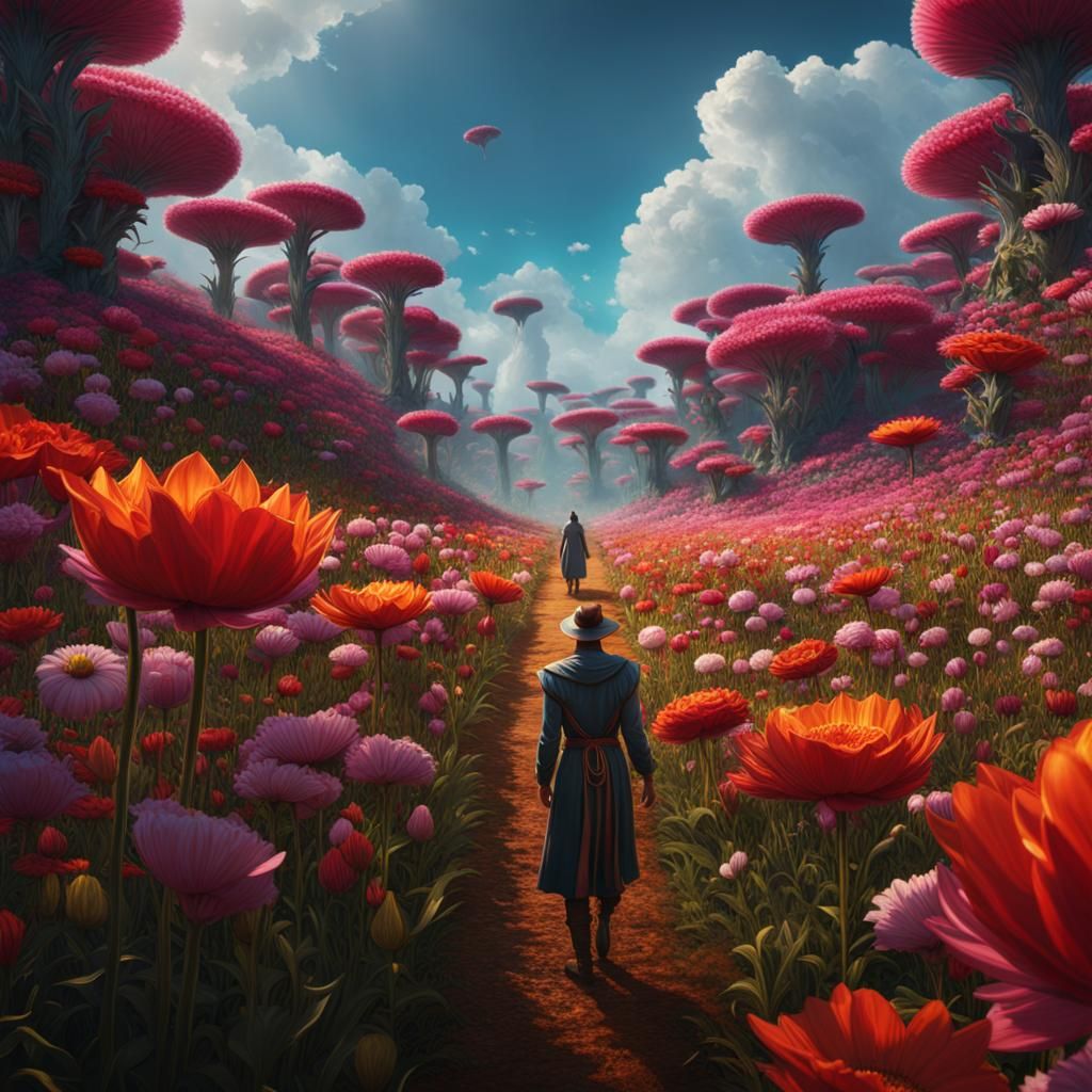 Giant Flowers Pick Human: Fantasy Concept Art