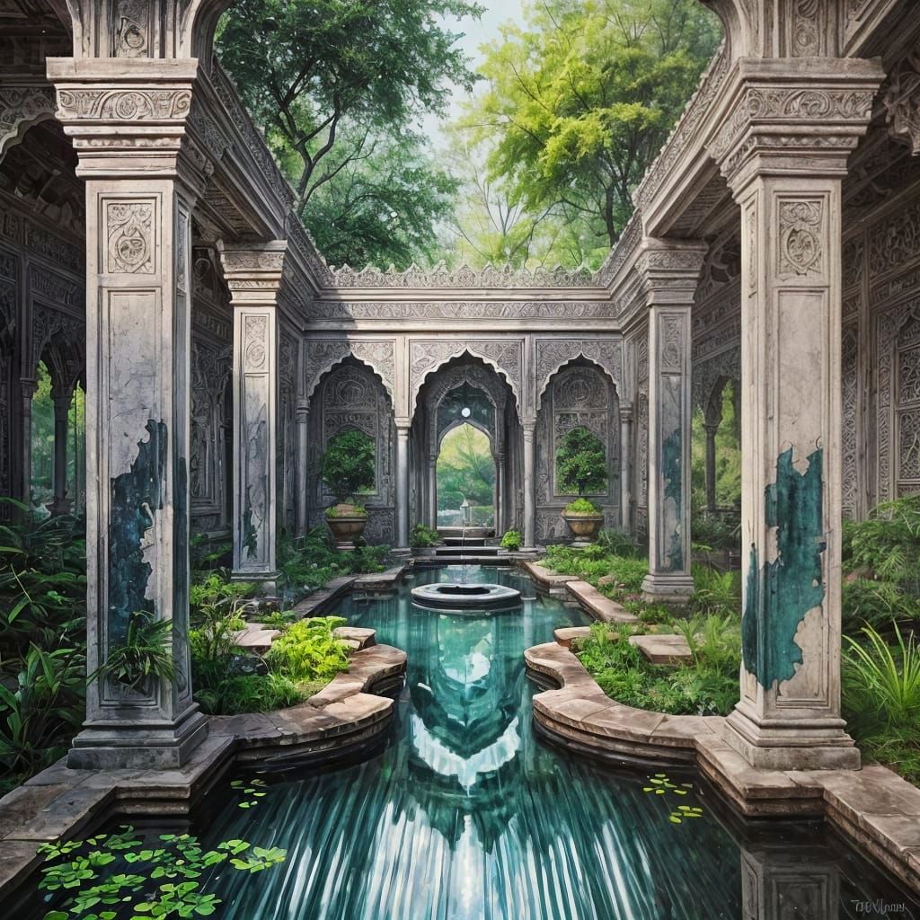 Enchanted Secret Garden Painting in Indian Ink