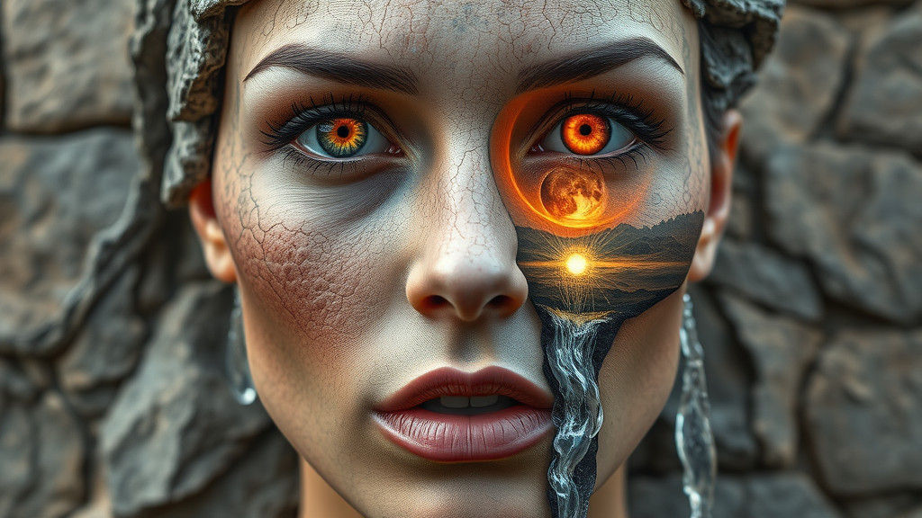 Surreal Stone Woman with Celestial Eyes