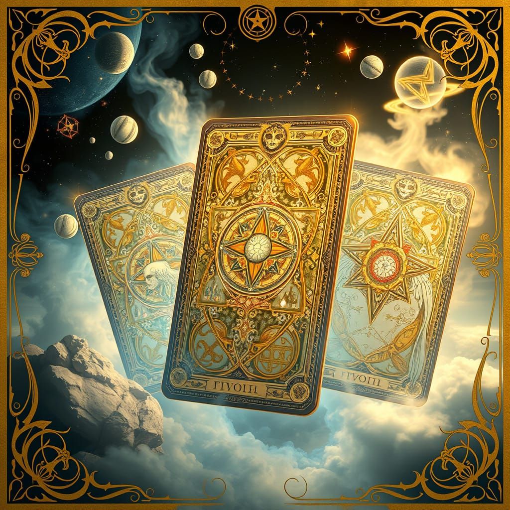 Mystical Tarot Cards in Dreamlike 3D Style