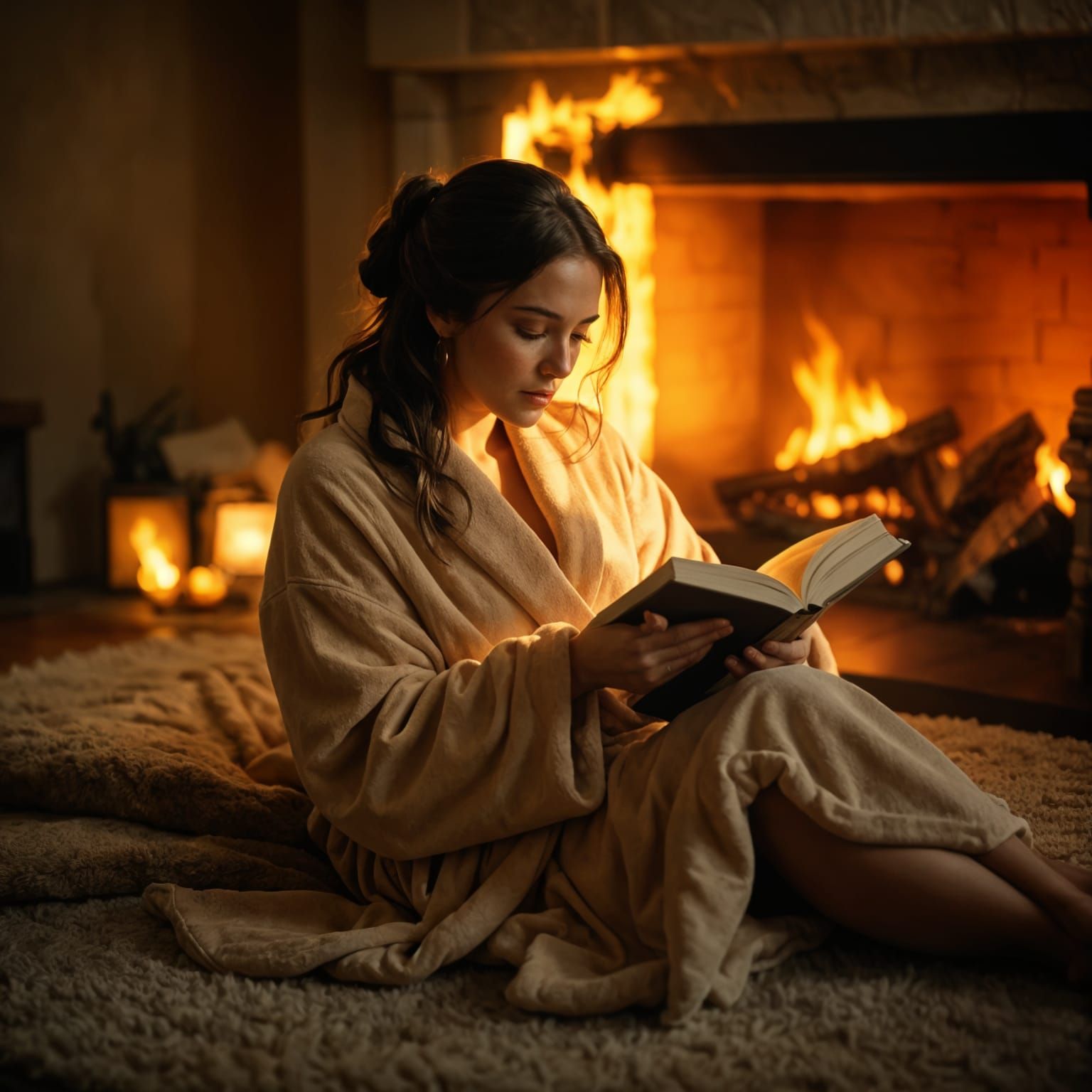 Woman Lounging by Fireplace: A Classic Realism Scene
