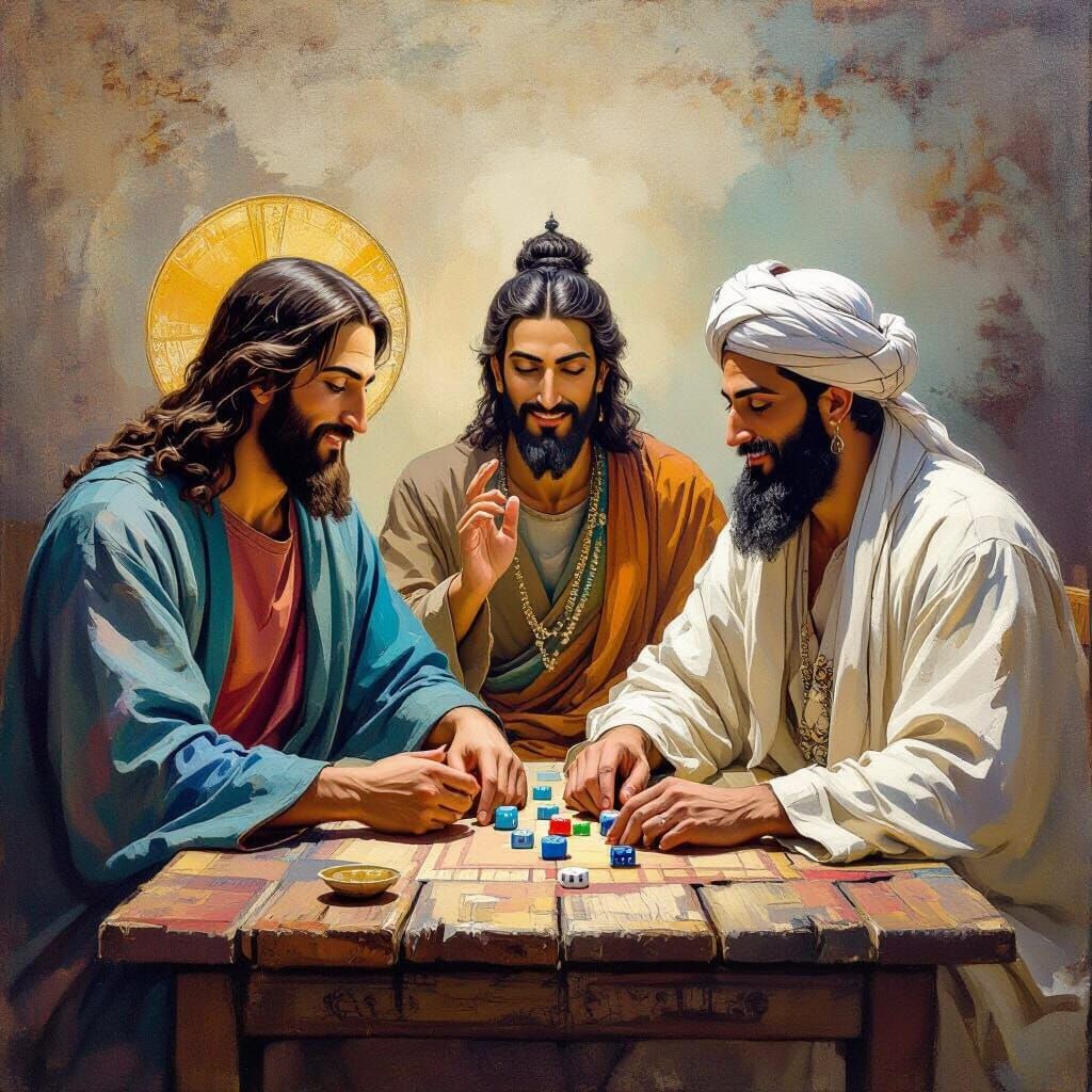 Christ, Buddha, and Muhammad Playing Dice Together