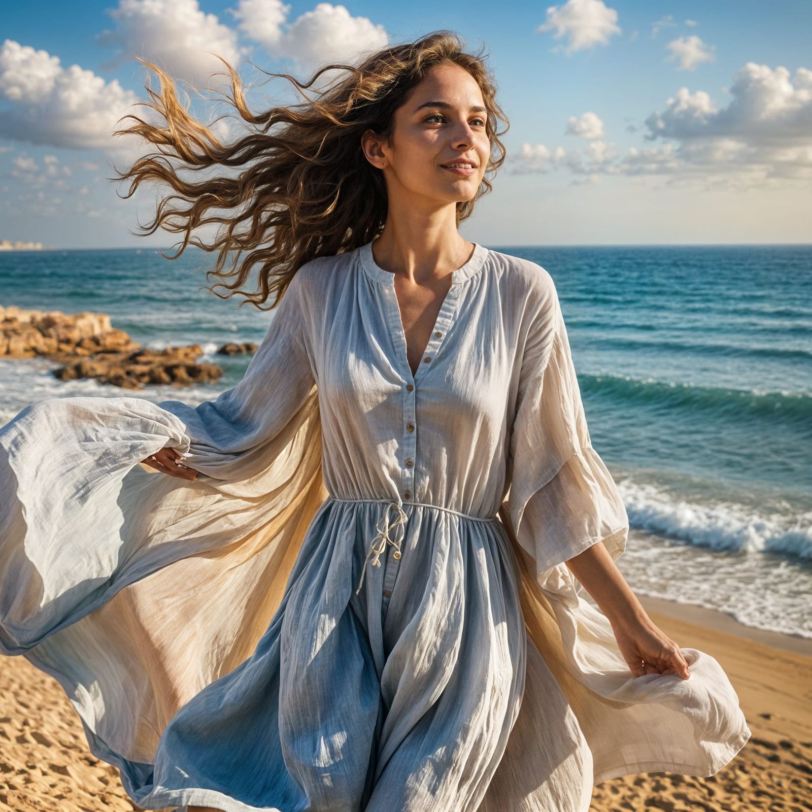 Woman in Traditional Tunic in Tel Aviv