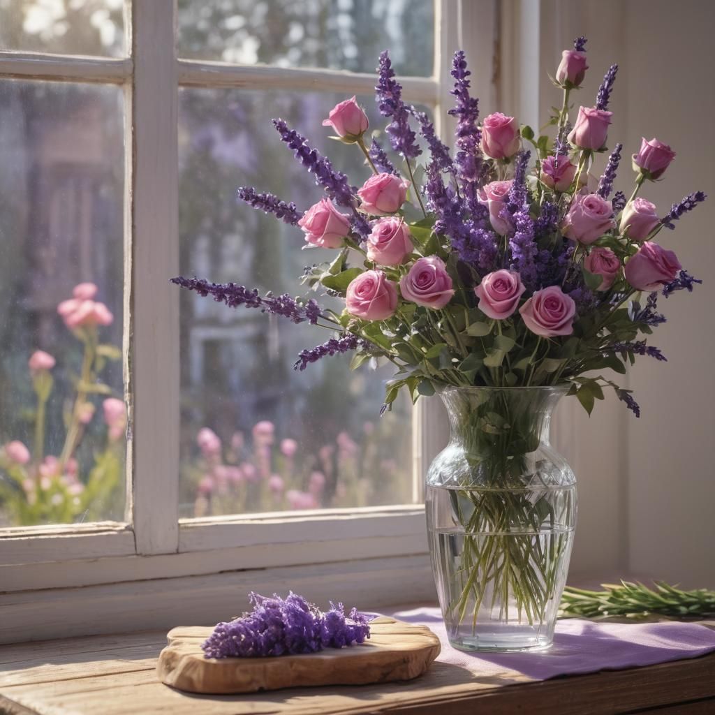 Floral Still Life: Roses and Lavender in Natural Light