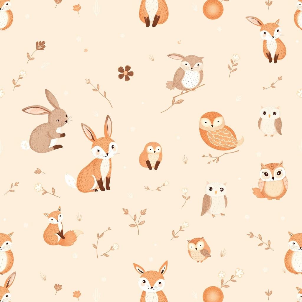 Whimsical Woodland Repeat Pattern in Soft Mocha Tones