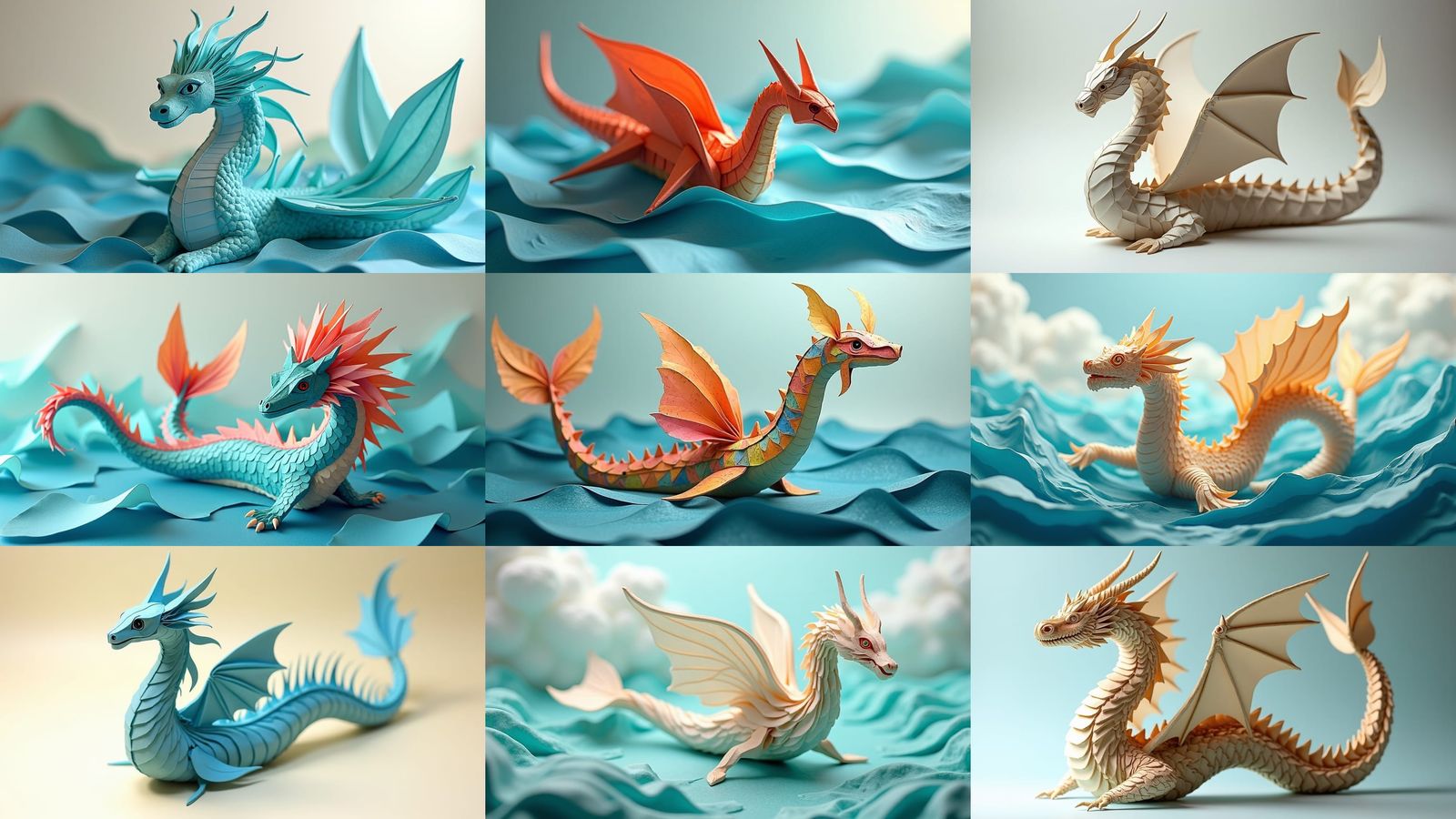 Origami Sea Serpent with Sail Fins Papercraft