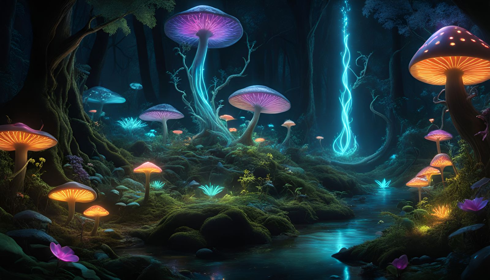 Bioluminescent Forest in a Dark Fairytale