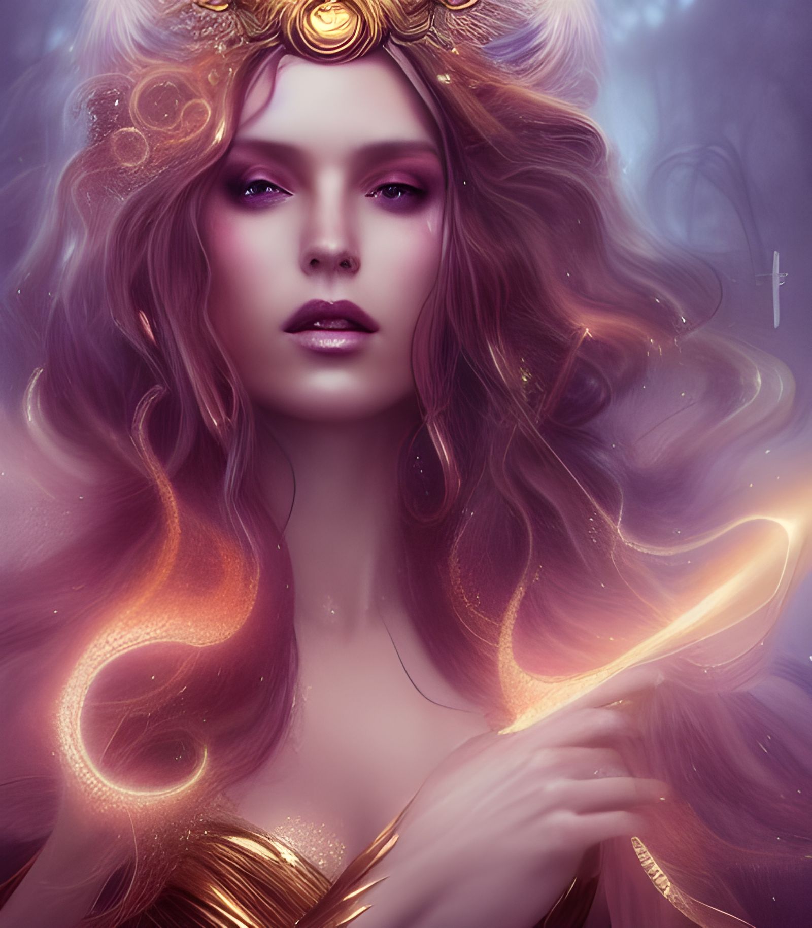 Beautiful Sorceress with Golden Robes, Digital Art