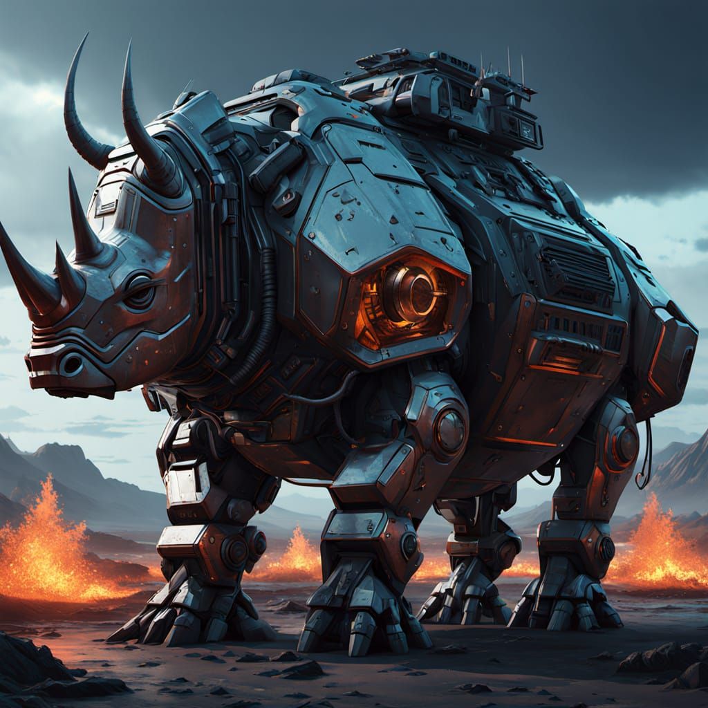 Cybernetic Rhino with Laser Cannons and Armored Sides