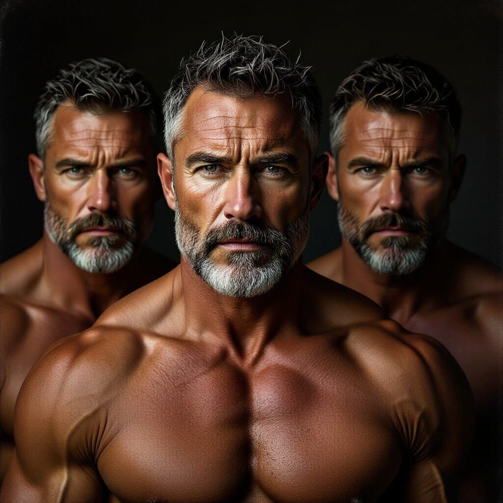 Neo-Realist Portrait of Muscular Middle-Aged Men