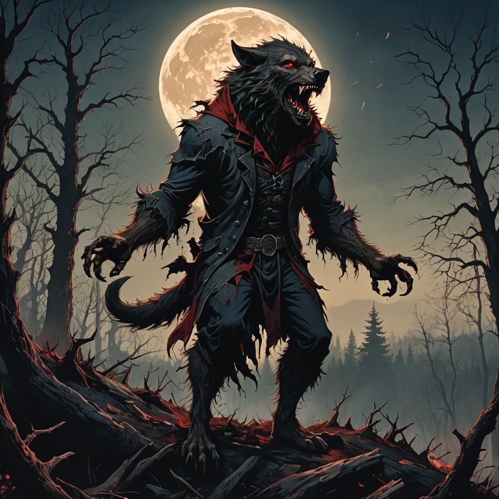 Werewolf Transformation in Dark Fantasy Style