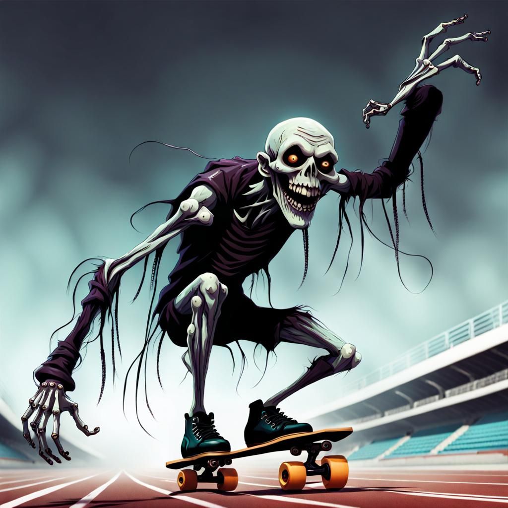 Creepy Ghoul Rollerskater with Long Arms