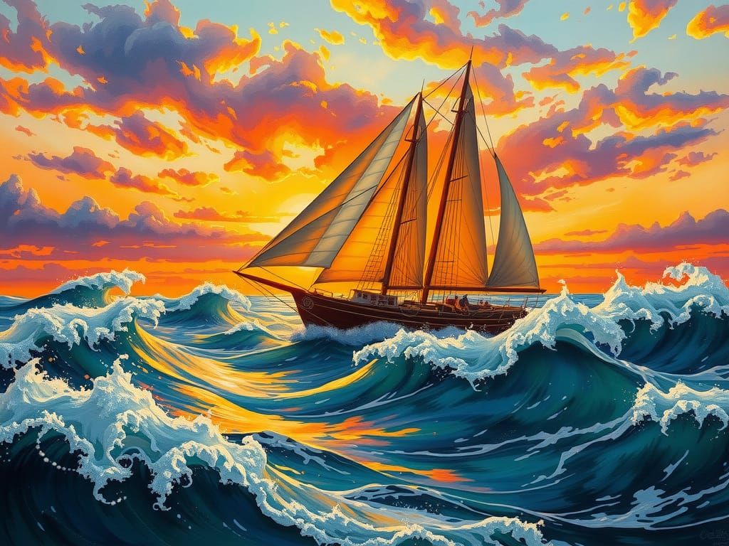 Sailboat Silhouetted Against Autumn Sunset