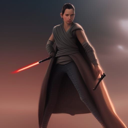 Hyperrealistic Rey Skywalker Portrait in Splash Art Style