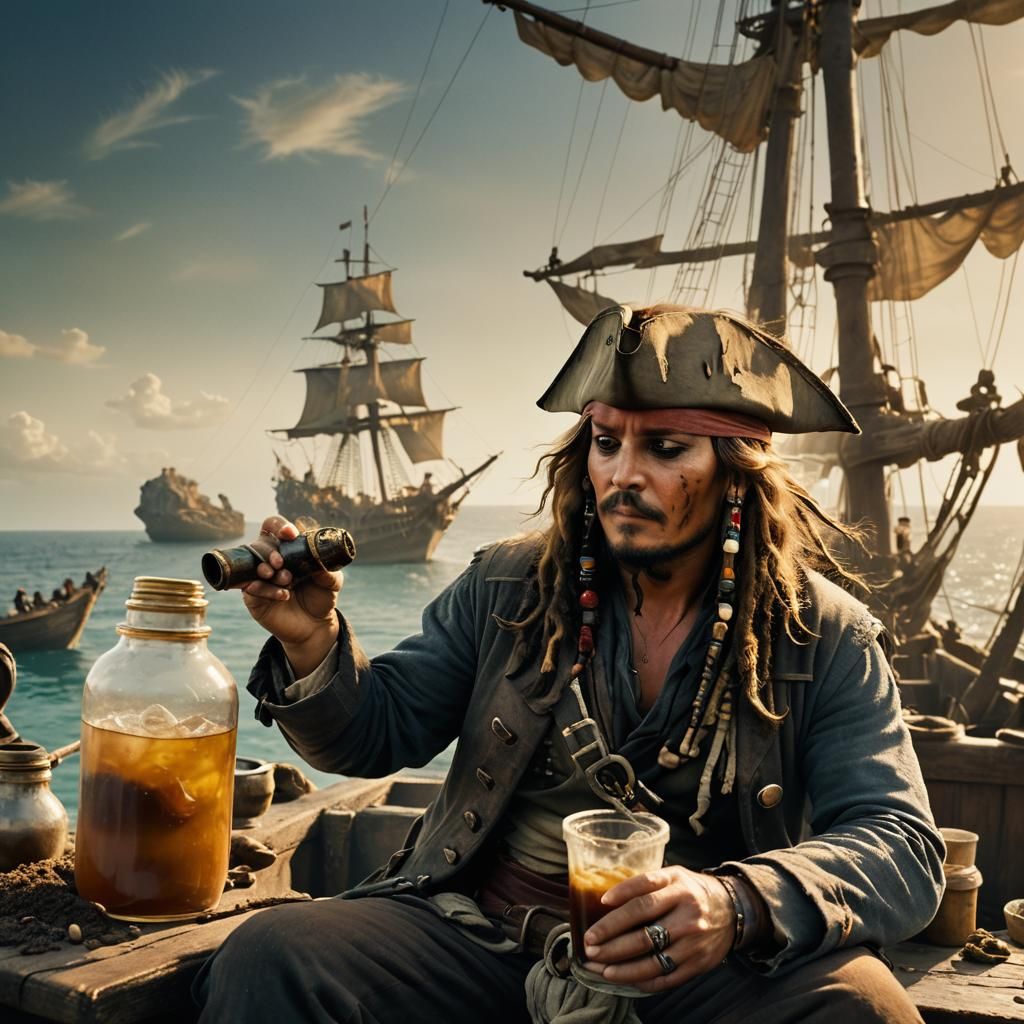 Jack Sparrow Film Still with Rum and Dirt