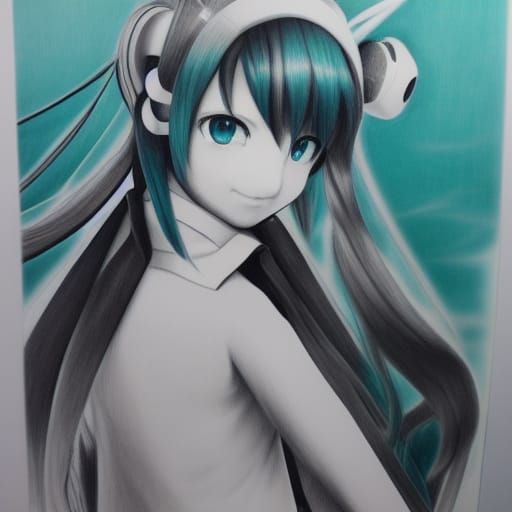 Hyperdetailed Charcoal Drawing of Hatsune Miku