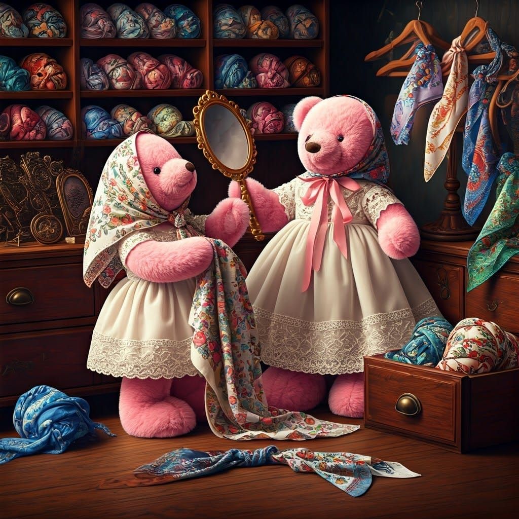 Teddy Bears in Handkerchief Store: Dreamy Surrealism
