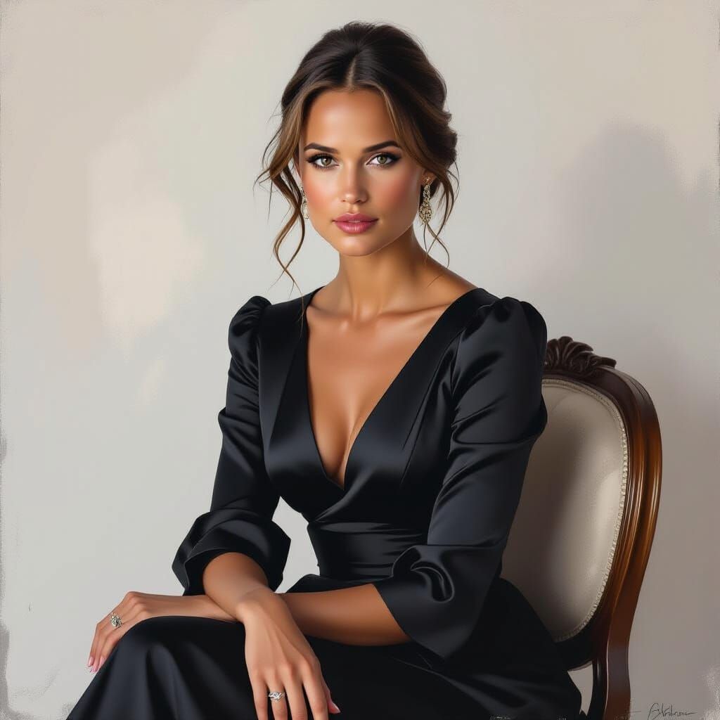 Alicia Vikander Black and White Digital Oil Portrait