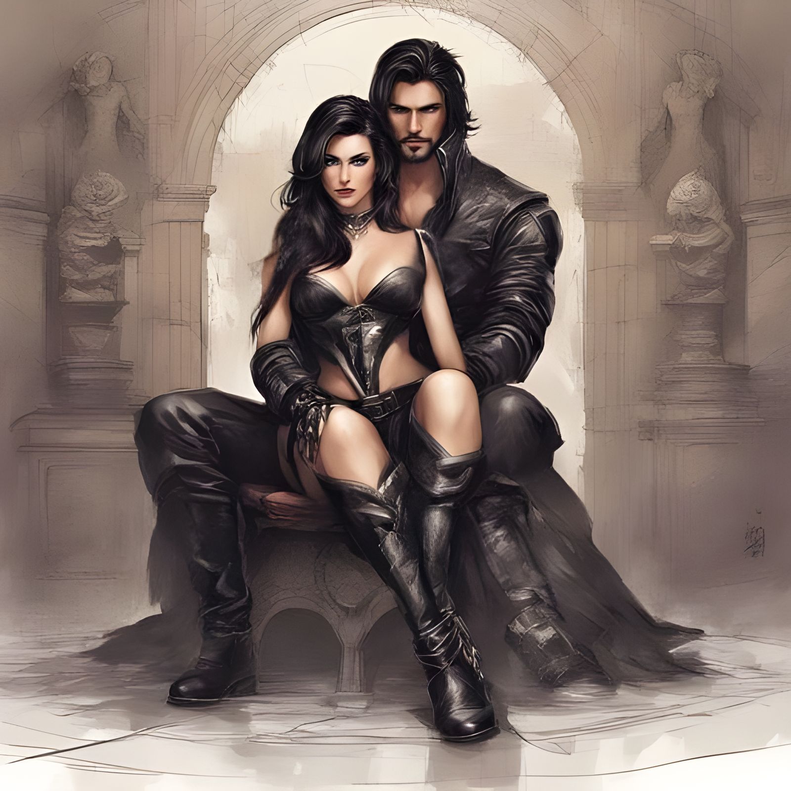 Beautiful Woman in Leather Lingerie