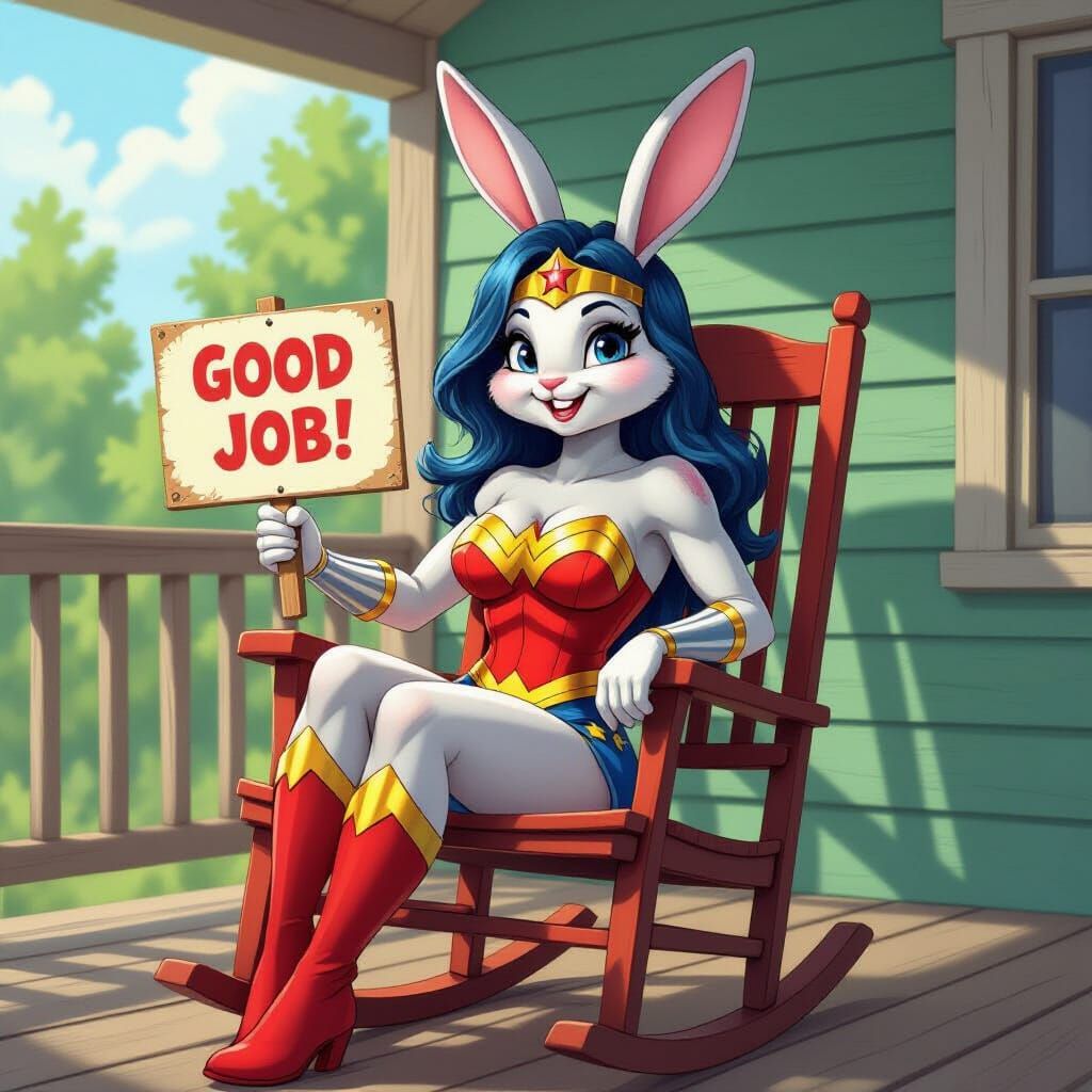 Wonder Woman Rabbit Congratulates in Comic Book Style
