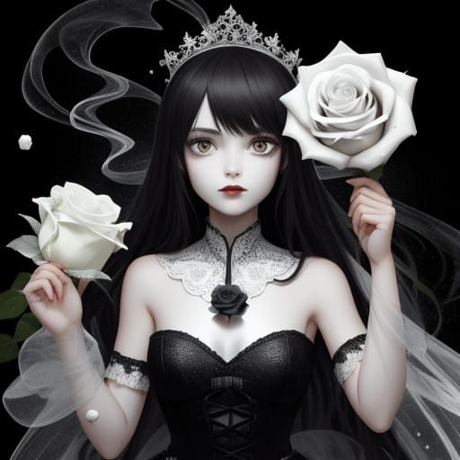 Monochrome Fairy with Blood-Dripping Rose