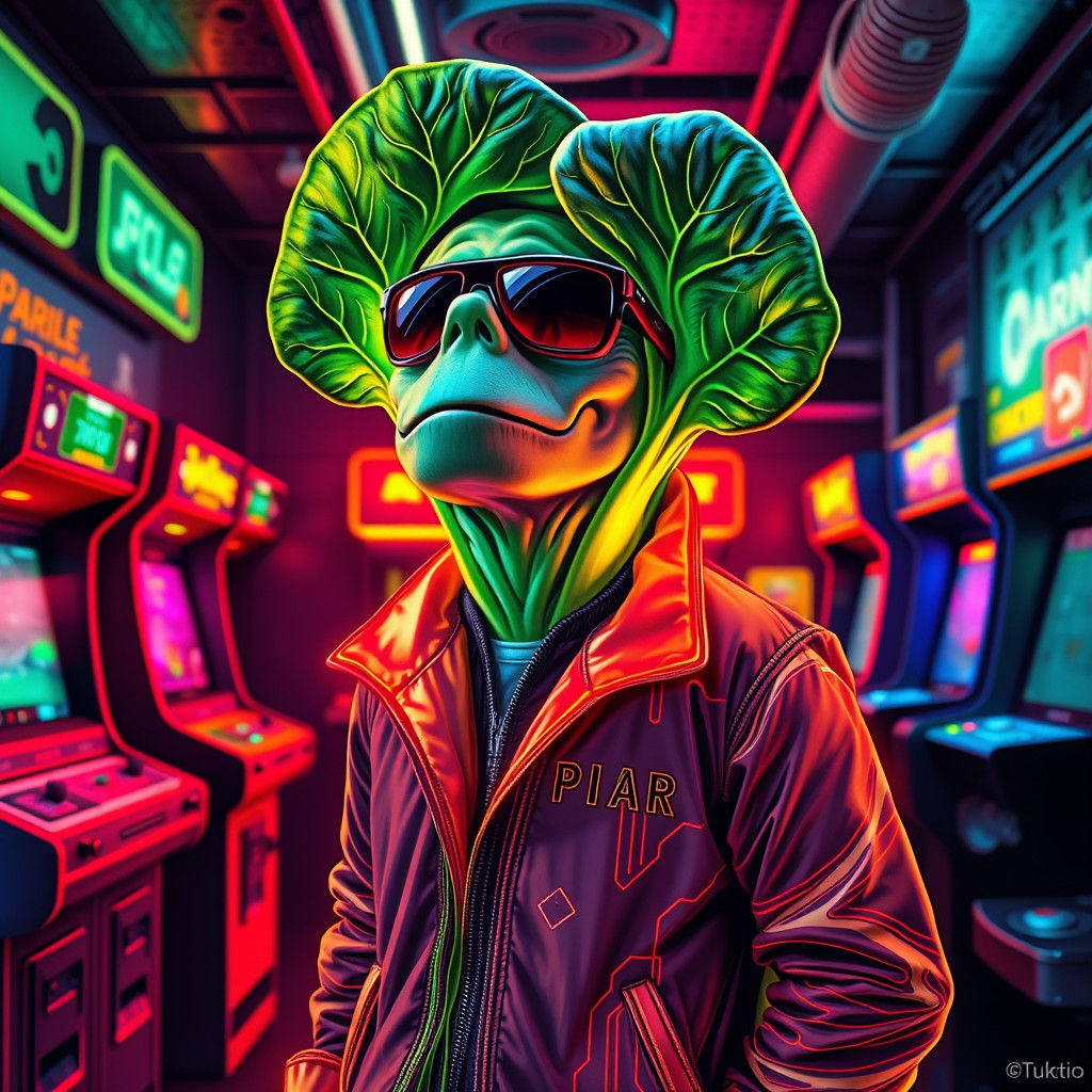 Biopunk Cabbage in Retro Arcade, Pulp Comic Style