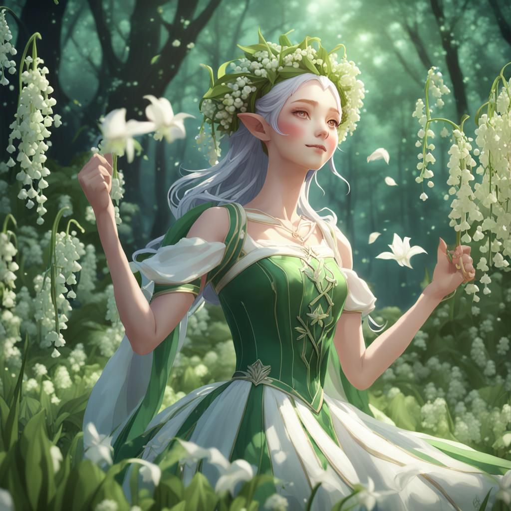 Elf Woman Celebrates May in Anime Style