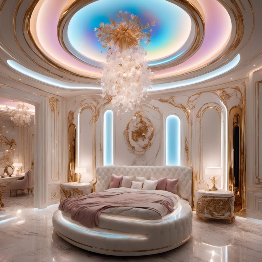 Hyperrealistic Leather Bed with Rainbow LED Lights