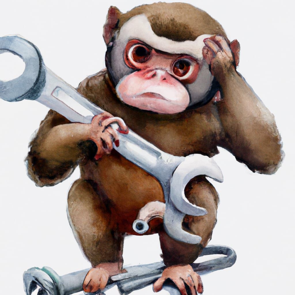 Frustrated Monkey Fixing Things as Watercolour Painting